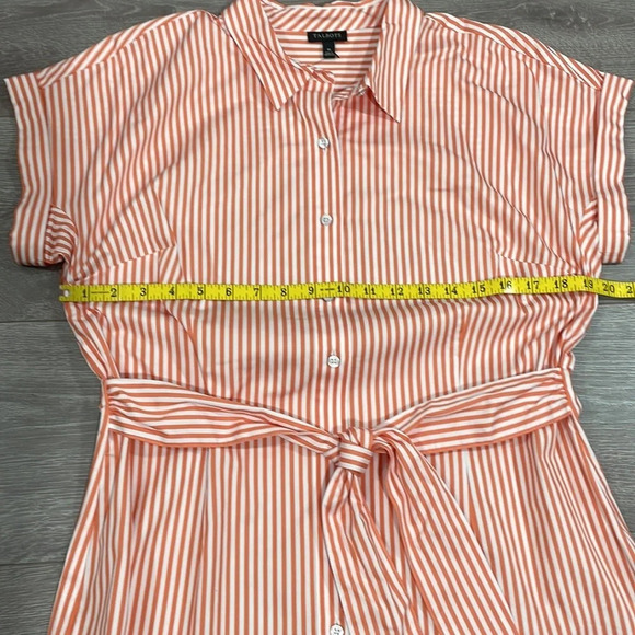 NWT Talbots Tie Waist Button Front Striped Orange and White Short Sleeve Top M - Picture 10 of 16